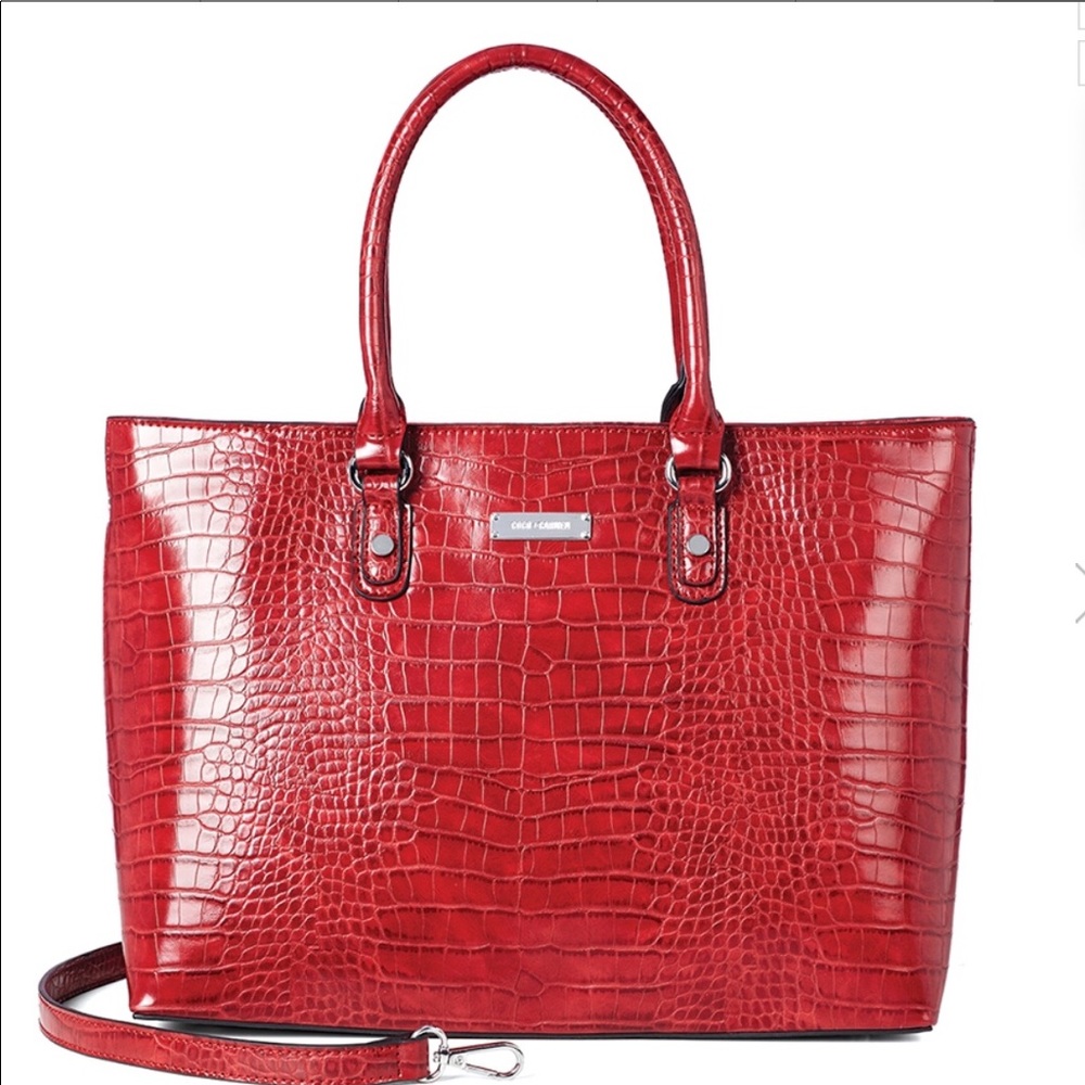Dk Red Giselle Faux Croc Tote